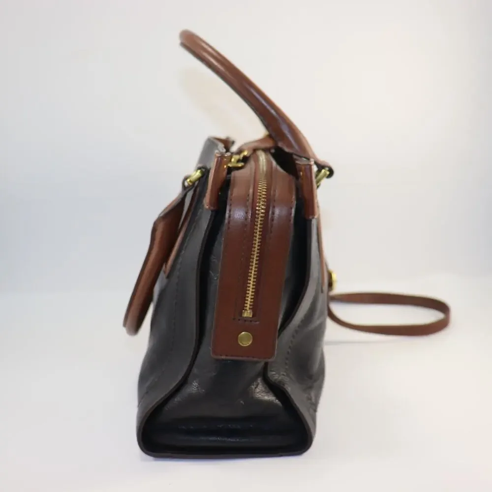 Fossil Black and Brown Leather Crossbody Satchel